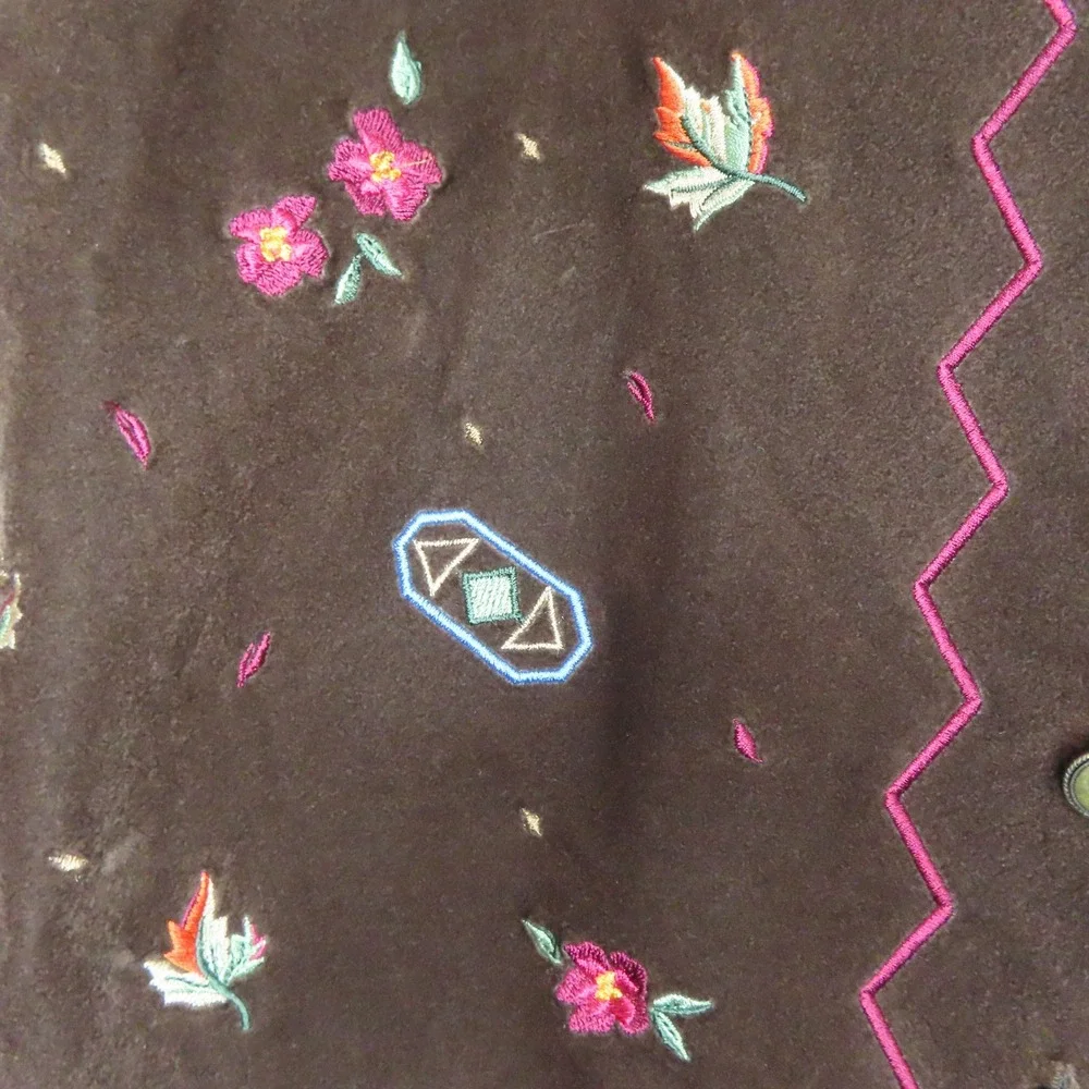 VTG Napa Valley Velvet Vest Medium Brown Embroidered Western Boho Cottagecore - Picture 4 of 10